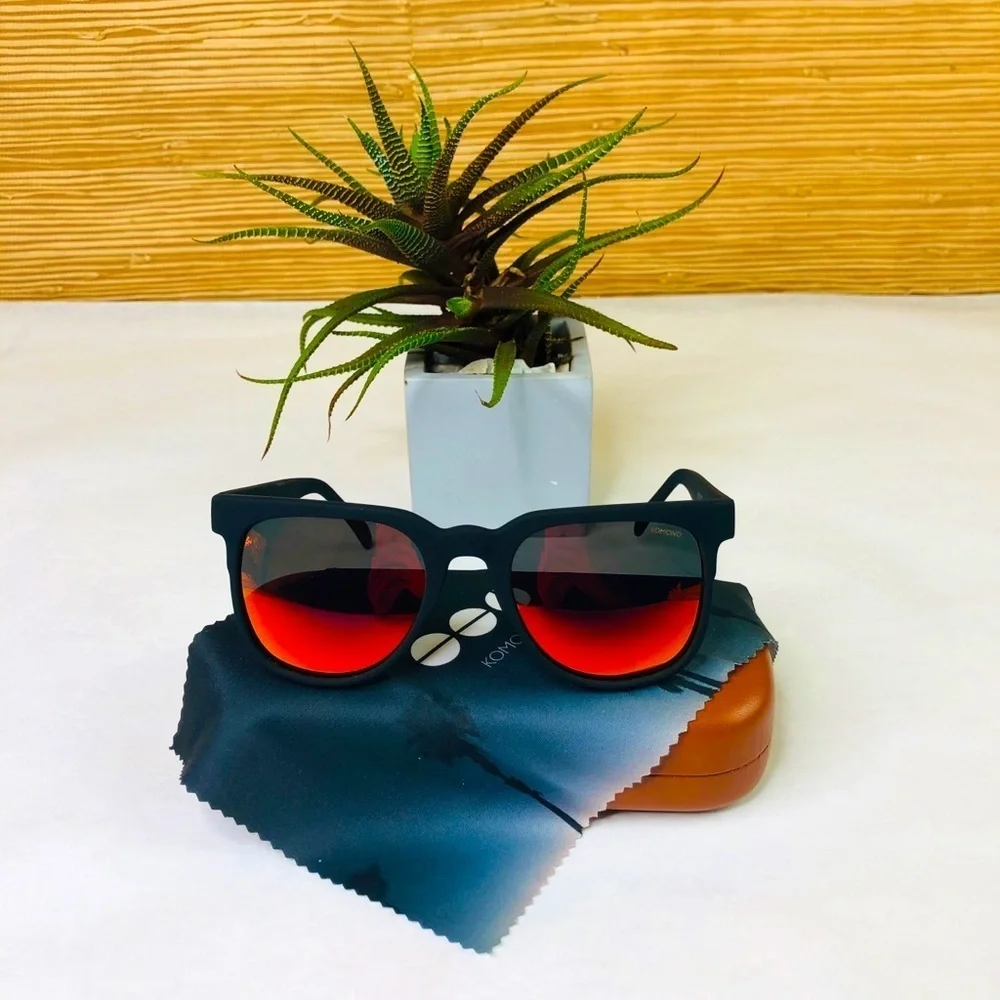 KOMONO Riviera Black Rubber Sunglasses NEW mirrored